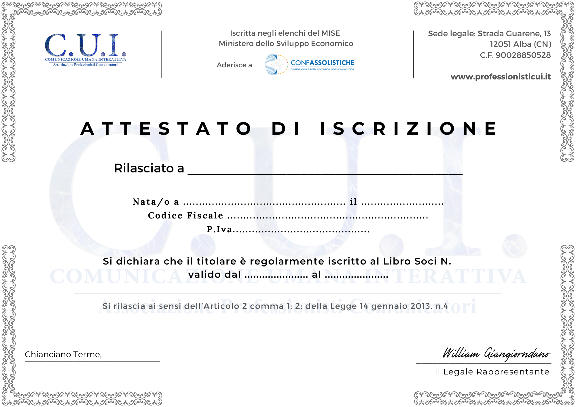 Si Rilascia A Chi Si Iscrive Fac-simili Attestati